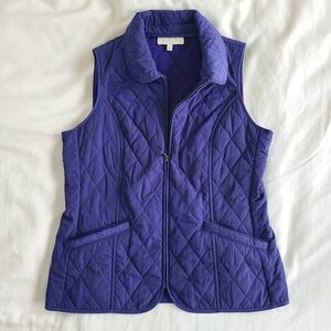 Talbots Full Zip Quilted Vest Women's 8 Petite Purple Collared 100% Polyester